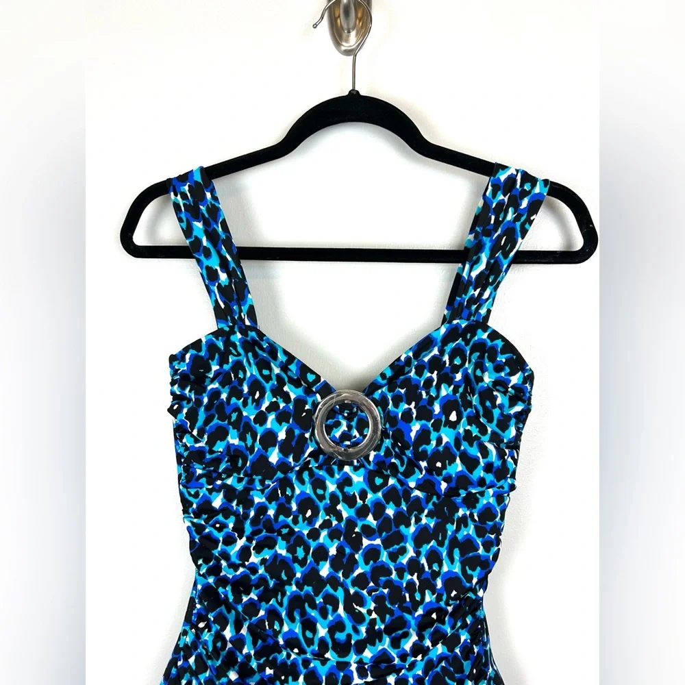 Miraclesuit One Piece Swimsuit Size 6 Black Blue‎ Animal Print Slimming Padded